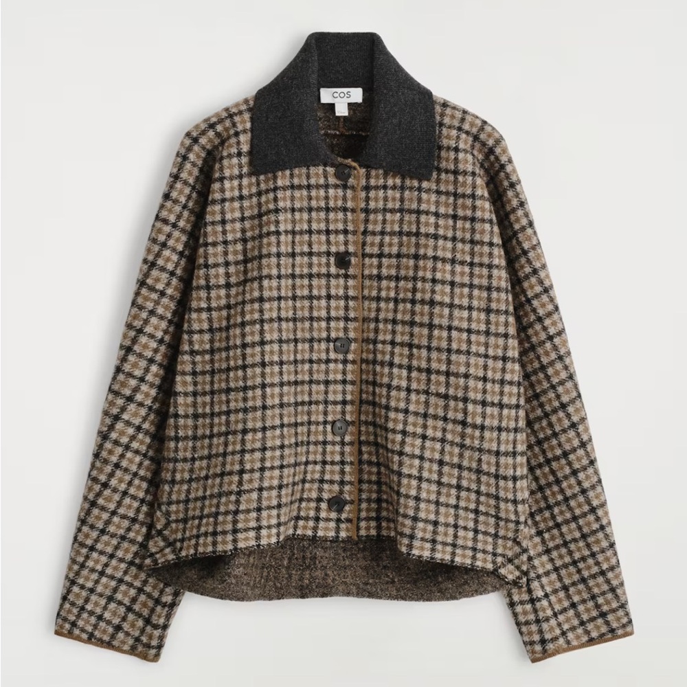 SOLD: COS Sculpted Merino Wool Short Jacket in Beige / Checked